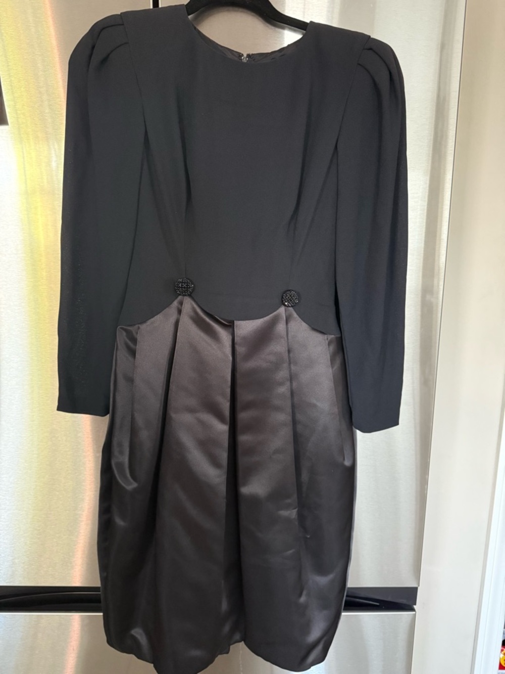 Vintage Morton Myles Saks Fifth Ave Black Dress Satin Skirt Pleated Size 4